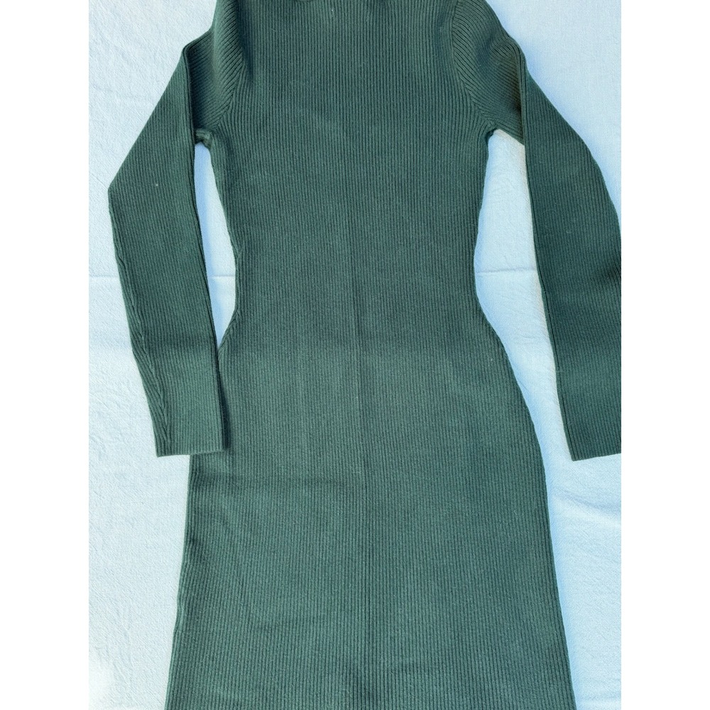 Abercrombie & Fitch Green Ribbed Sweetheart Neck Long Sleeve Sweater Dress M - Picture 4 of 5